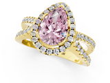 Yellow gold Fancy Pink Pear  Cut Halo Split Shank Pave Set Ring_63