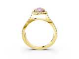 Yellow gold Fancy Pink Pear  Cut Halo Split Shank Pave Set Ring_65