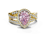 Yellow gold Fancy Pink Pear  Cut Halo Split Shank Prong Setting Ring_12