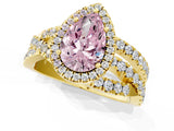 Yellow gold Fancy Pink Pear  Cut Halo Split Shank Prong Setting Ring_13