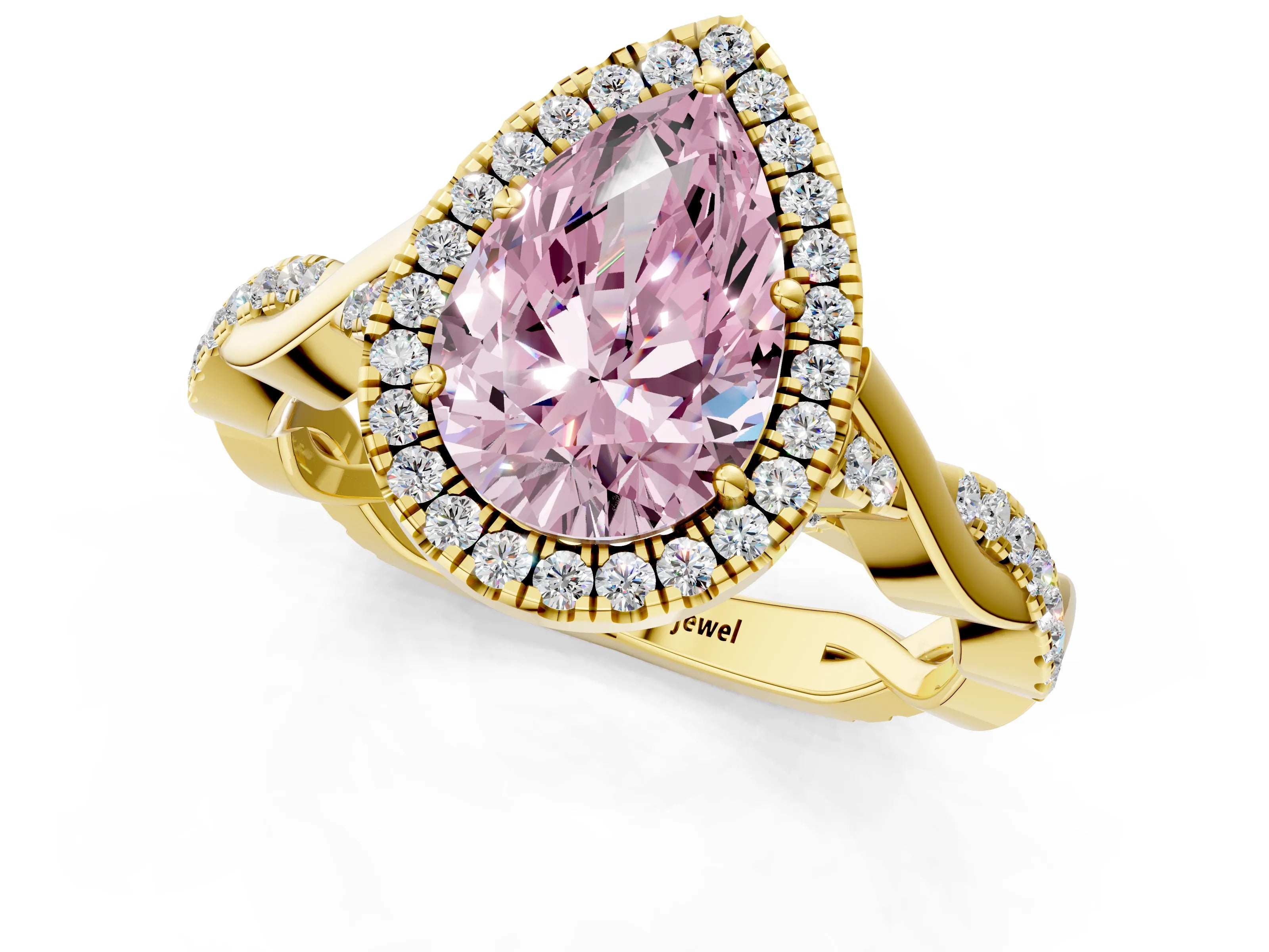 Yellow gold Fancy Pink Pear Cut Halo Twist Band with Four-Prong Setting_1