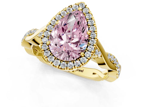 Yellow gold Fancy Pink Pear Cut Halo Twist Band with Four-Prong Setting_1
