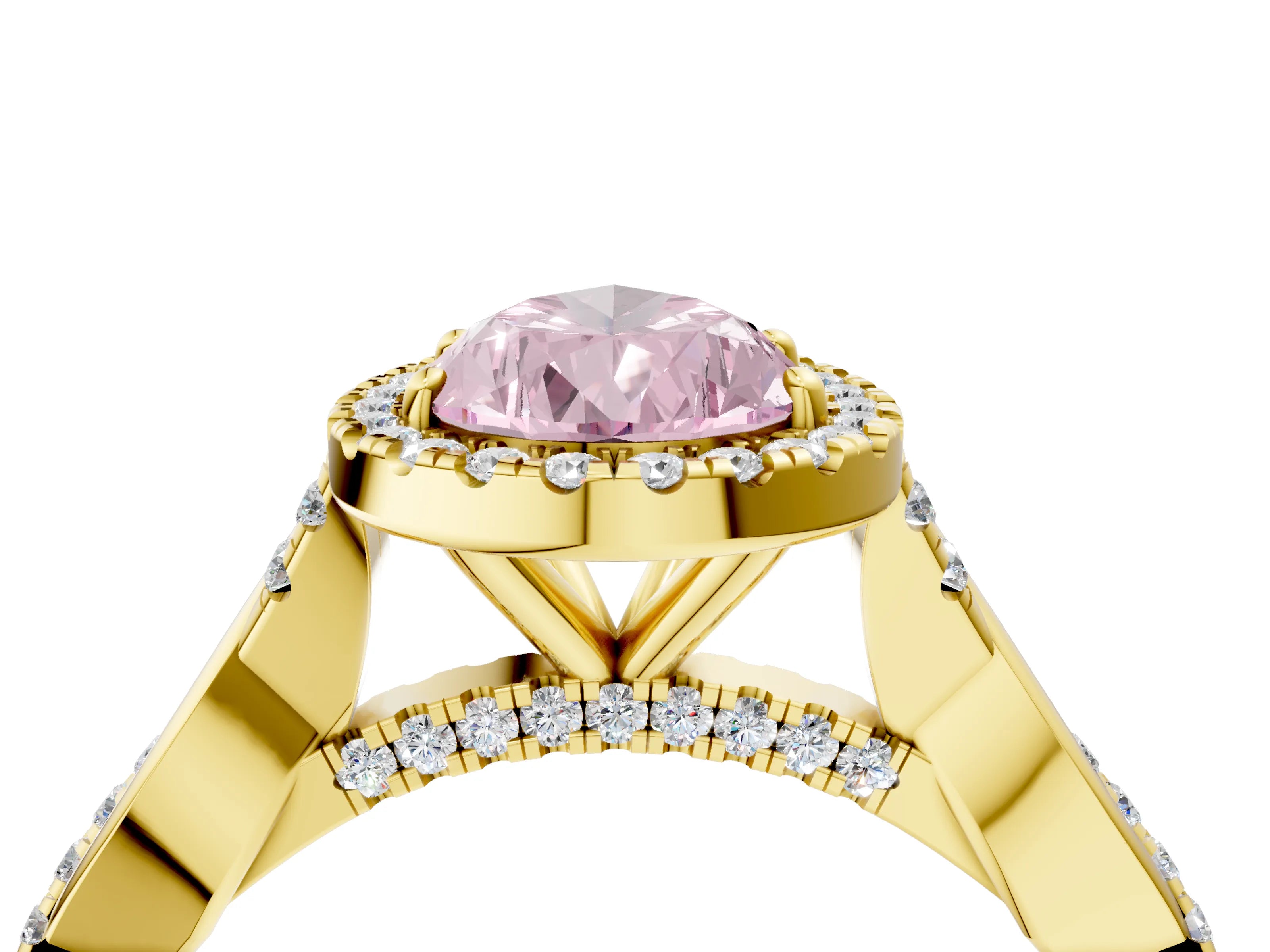 Yellow gold Fancy Pink Pear Cut Halo Twist Band with Four-Prong Setting_4