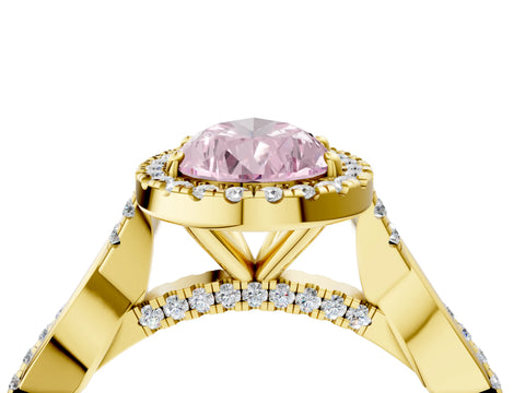 Yellow gold Fancy Pink Pear Cut Halo Twist Band with Four-Prong Setting_4