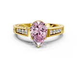 Yellow gold Fancy Pink Pear  Cut Milgrain Channel Set Engagement Ring with Solitaire Prong Setting_91