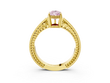Yellow gold Fancy Pink Pear  Cut Milgrain Channel Set Engagement Ring with Solitaire Prong Setting_94