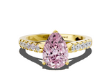 Yellow gold Fancy Pink Pear  Cut Pavé Band Solitaire Ring with Four-Prong Setting_25
