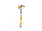 Yellow gold Fancy Pink Pear  Cut Pavé Band Solitaire Ring with Four-Prong Setting_26