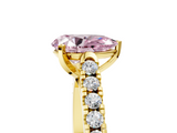 Yellow gold Fancy Pink Pear  Cut Pavé Band Solitaire Ring with Four-Prong Setting_30