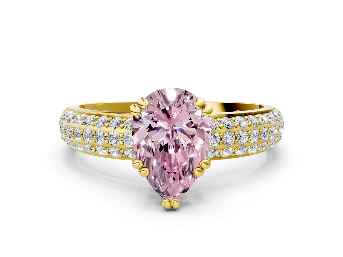 Yellow gold Fancy Pink Pear  Cut Pave Diamond Engagement Ring with Channel Set Band and Four-Prong Setting_20