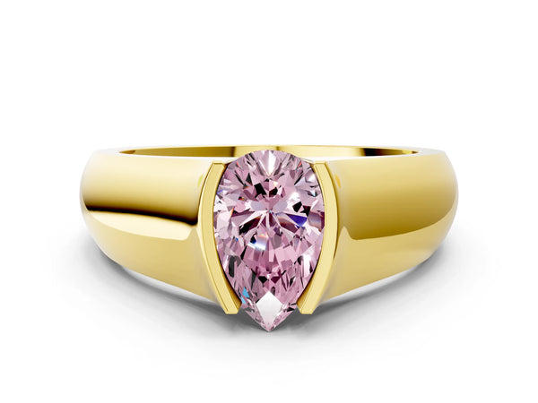 Yellow Gold Pear-Shaped Half Bezel Engagement Ring Setting for Fancy Pink Center - Design RJ-777