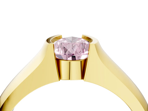 Yellow gold Fancy Pink Pear Cut Solitaire Bezel Set Diamond Ring with Wide Band_4