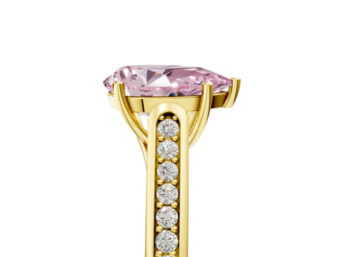 Yellow gold Fancy Pink Pear Cut Solitaire Cathedral Diamond Engagement Ring with Channel-Set Band and Four-Prong Setting_8