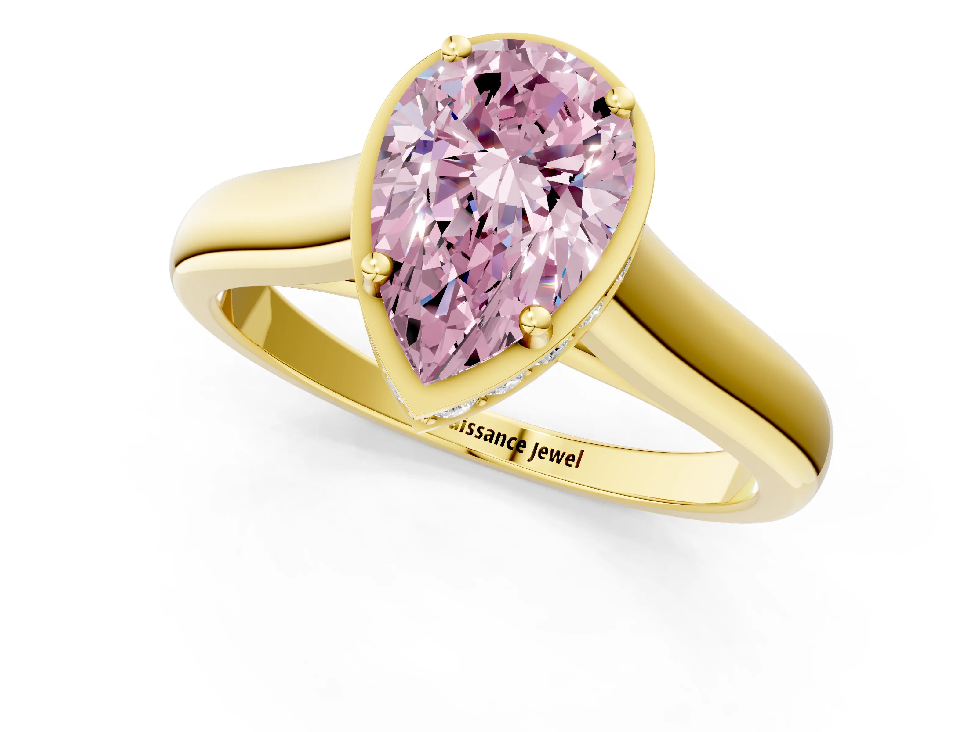 Yellow gold Fancy Pink Pear Cut Solitaire Diamond Engagement Ring with Four-Prong Setting and Tapered Band_1
