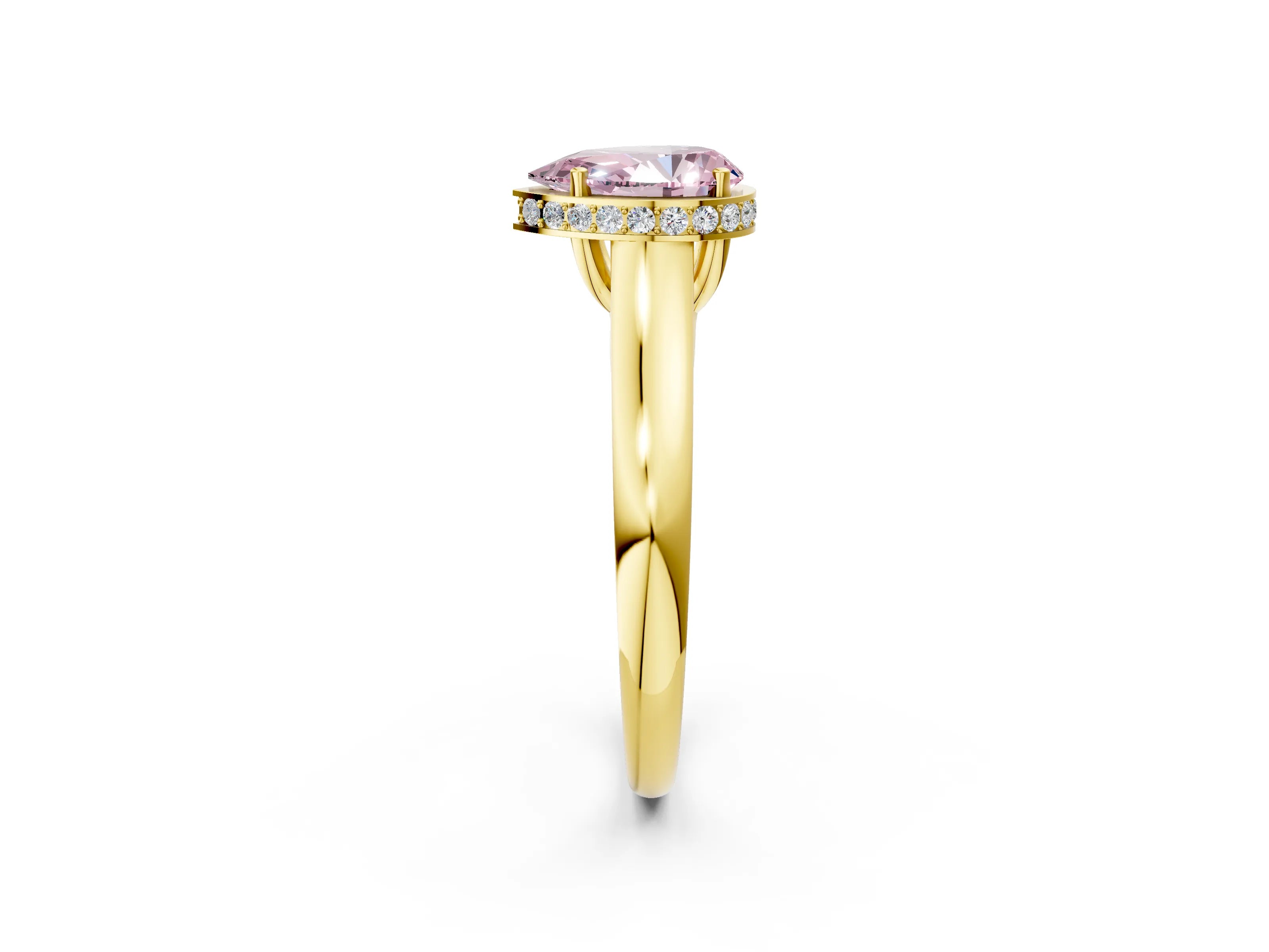 Yellow gold Fancy Pink Pear Cut Solitaire Diamond Engagement Ring with Four-Prong Setting and Tapered Band_2
