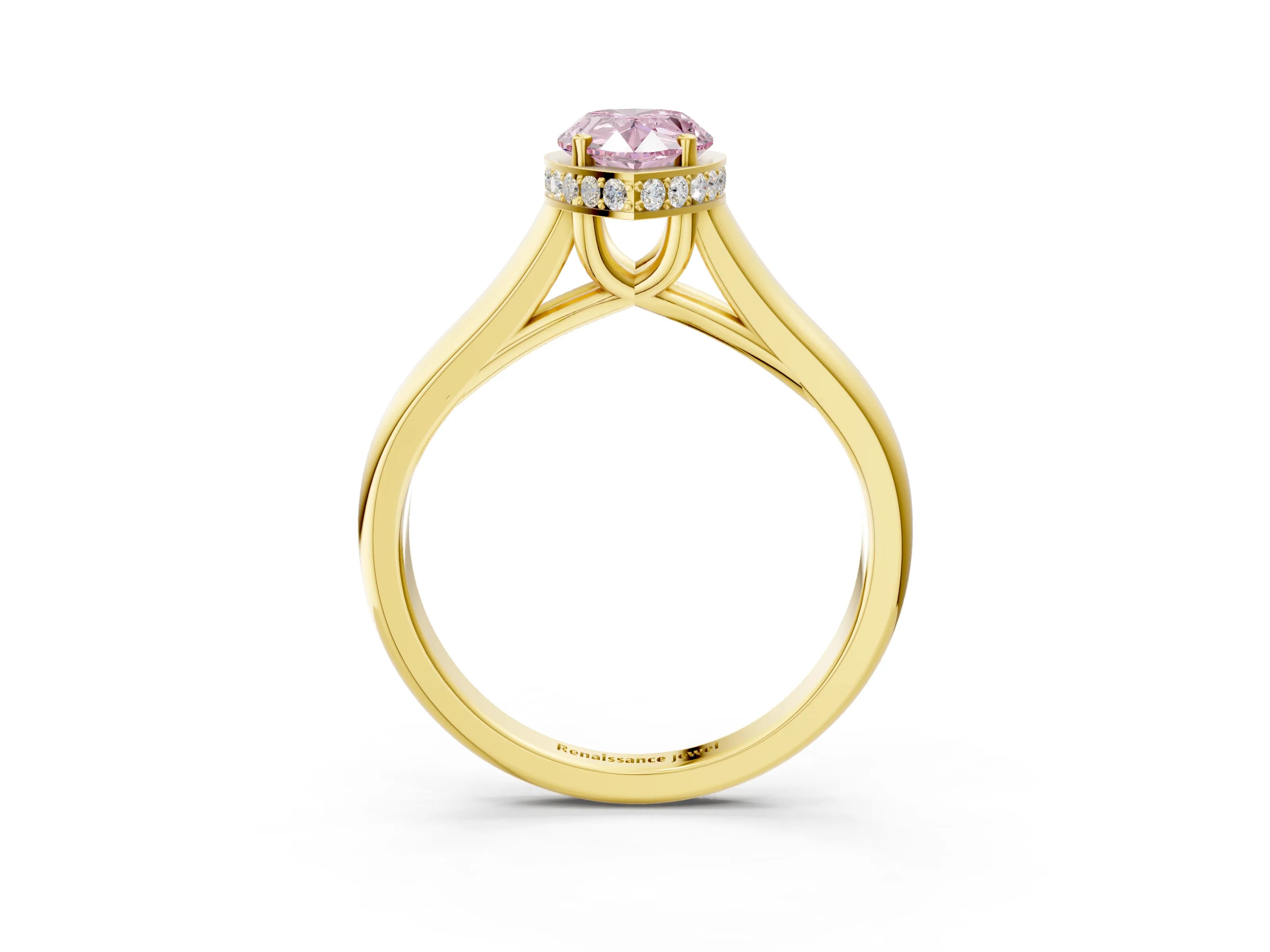Yellow gold Fancy Pink Pear Cut Solitaire Diamond Engagement Ring with Four-Prong Setting and Tapered Band_3