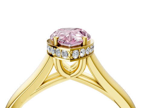 Yellow gold Fancy Pink Pear Cut Solitaire Diamond Engagement Ring with Four-Prong Setting and Tapered Band_4