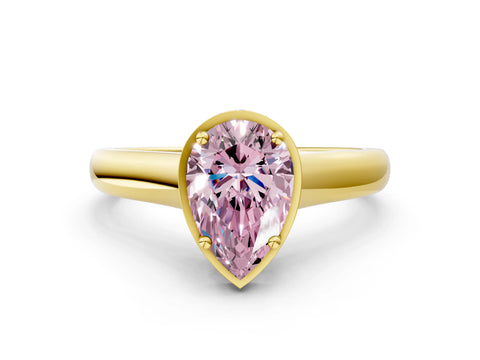 Yellow gold Fancy Pink Pear Cut Solitaire Diamond Engagement Ring with Four-Prong Setting and Tapered Band