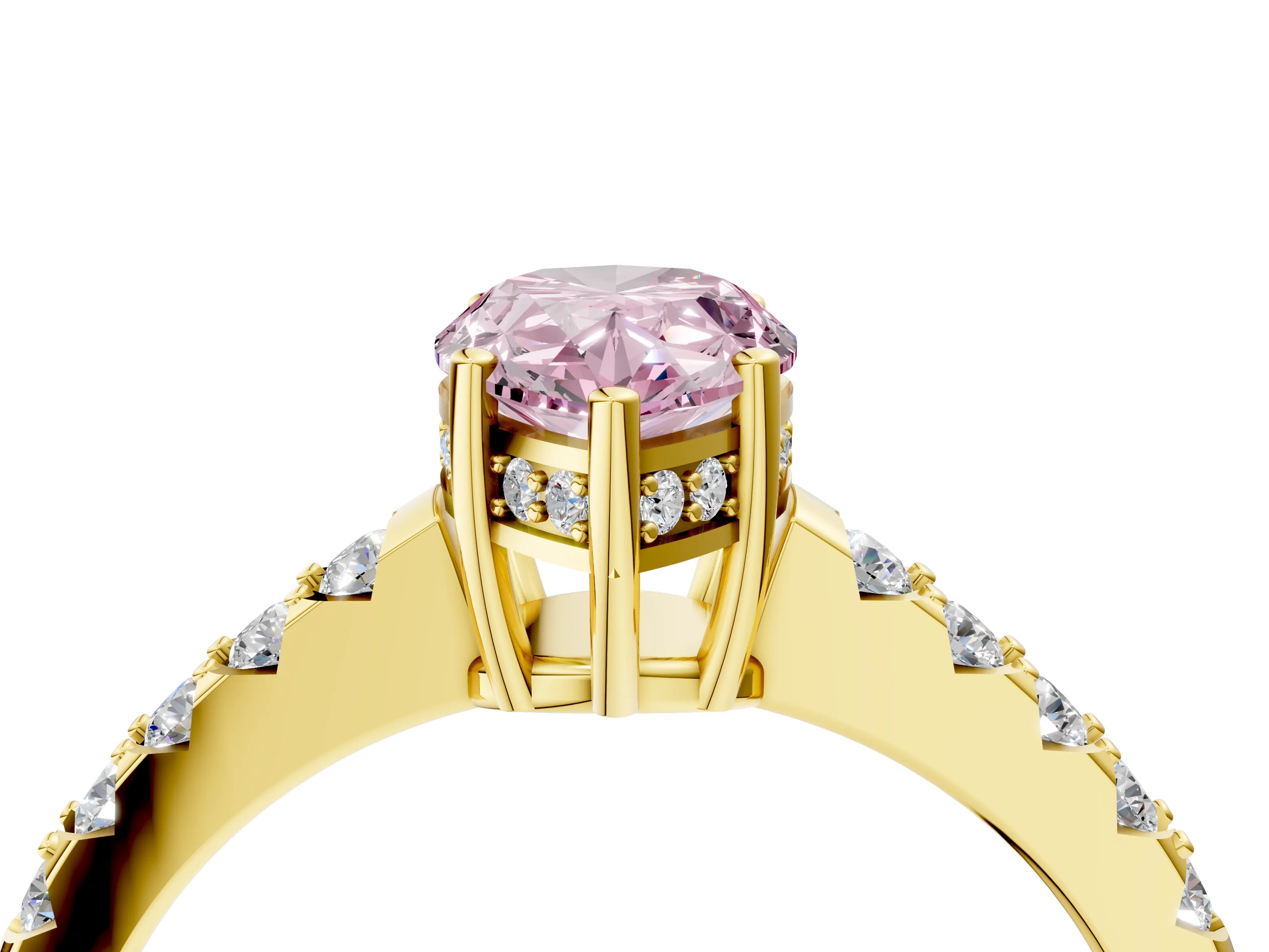 Yellow gold Fancy Pink Pear Cut Solitaire Diamond Engagement Ring with Pavé Band and Six-Prong Setting_16