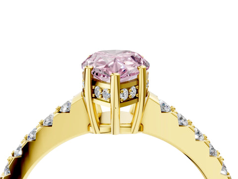 Yellow gold Fancy Pink Pear Cut Solitaire Diamond Engagement Ring with Pavé Band and Six-Prong Setting_16