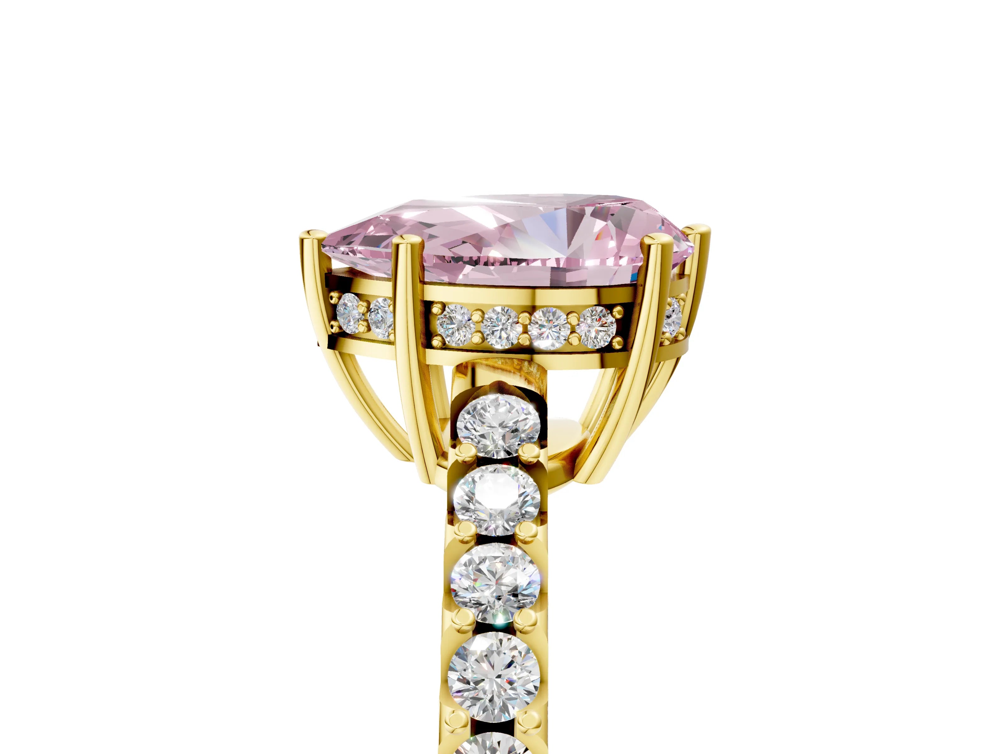 Yellow gold Fancy Pink Pear Cut Solitaire Diamond Engagement Ring with Pavé Band and Six-Prong Setting_17