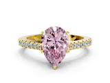 Yellow gold Fancy Pink Pear  Cut Solitaire Diamond Engagement Ring with Pave Band and Four-Prong Setting_144