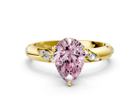 Yellow gold Fancy Pink Pear Cut Solitaire Diamond Engagement Ring with Twisted Pave Band and Four-Prong Setting_3