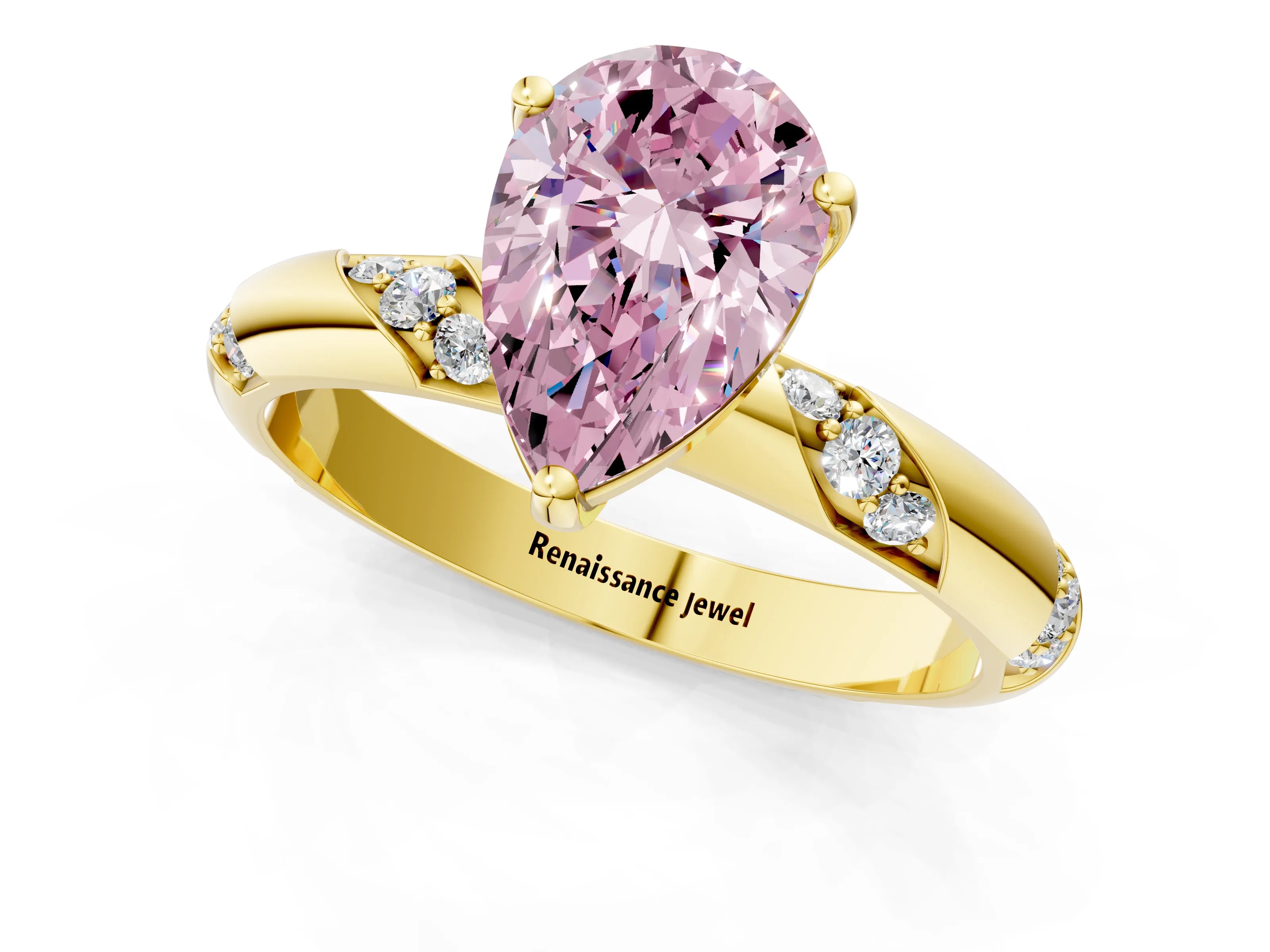 Yellow gold Fancy Pink Pear Cut Solitaire Diamond Engagement Ring with Twisted Pave Band and Four-Prong Setting_4