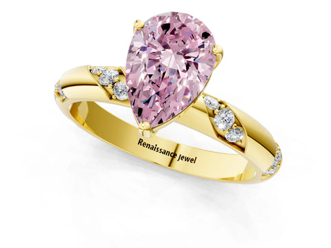 Yellow gold Fancy Pink Pear Cut Solitaire Diamond Engagement Ring with Twisted Pave Band and Four-Prong Setting_4