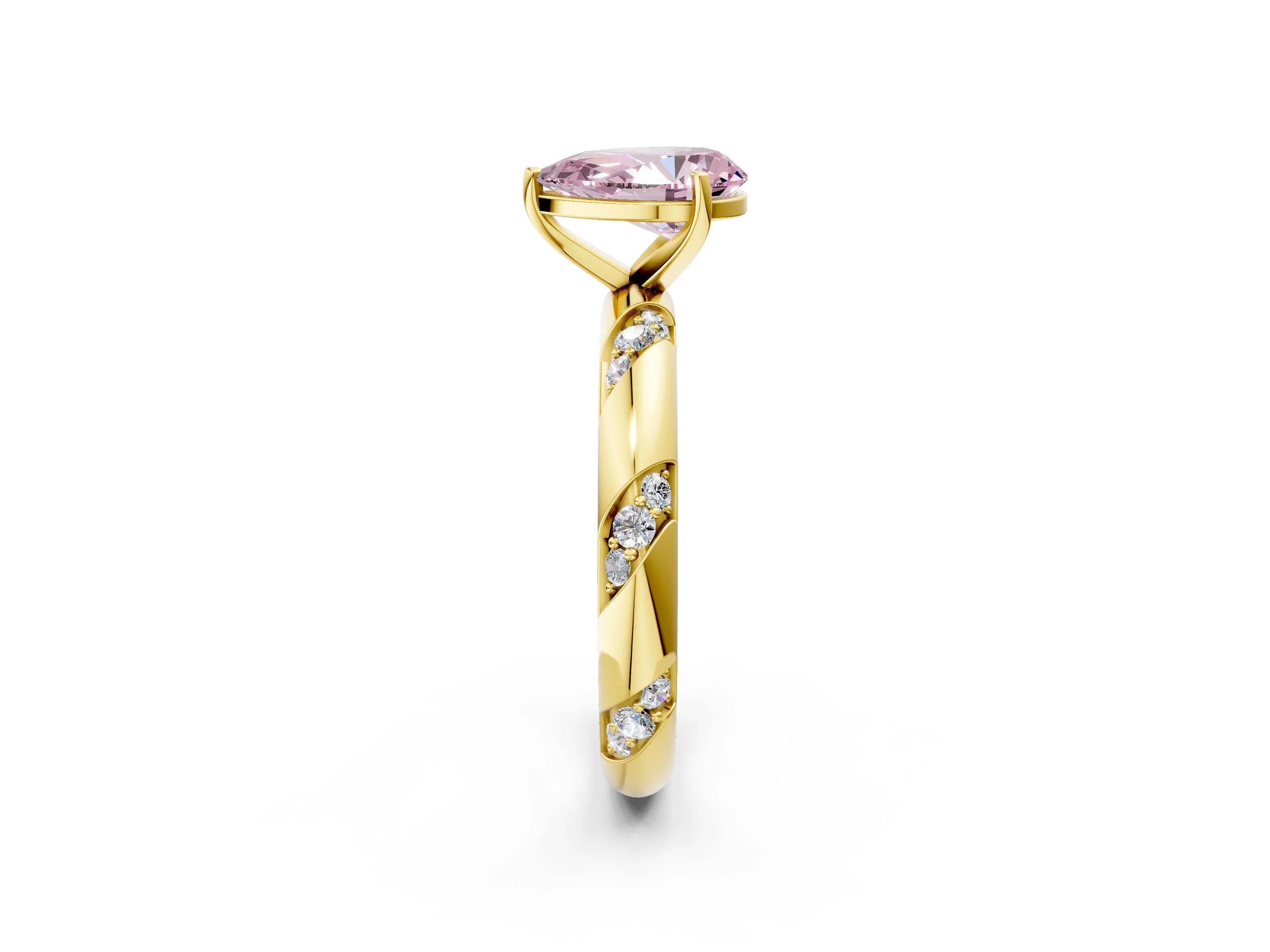 Yellow gold Fancy Pink Pear Cut Solitaire Diamond Engagement Ring with Twisted Pave Band and Four-Prong Setting_5