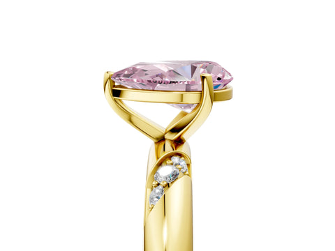 Yellow gold Fancy Pink Pear Cut Solitaire Diamond Engagement Ring with Twisted Pave Band and Four-Prong Setting_8