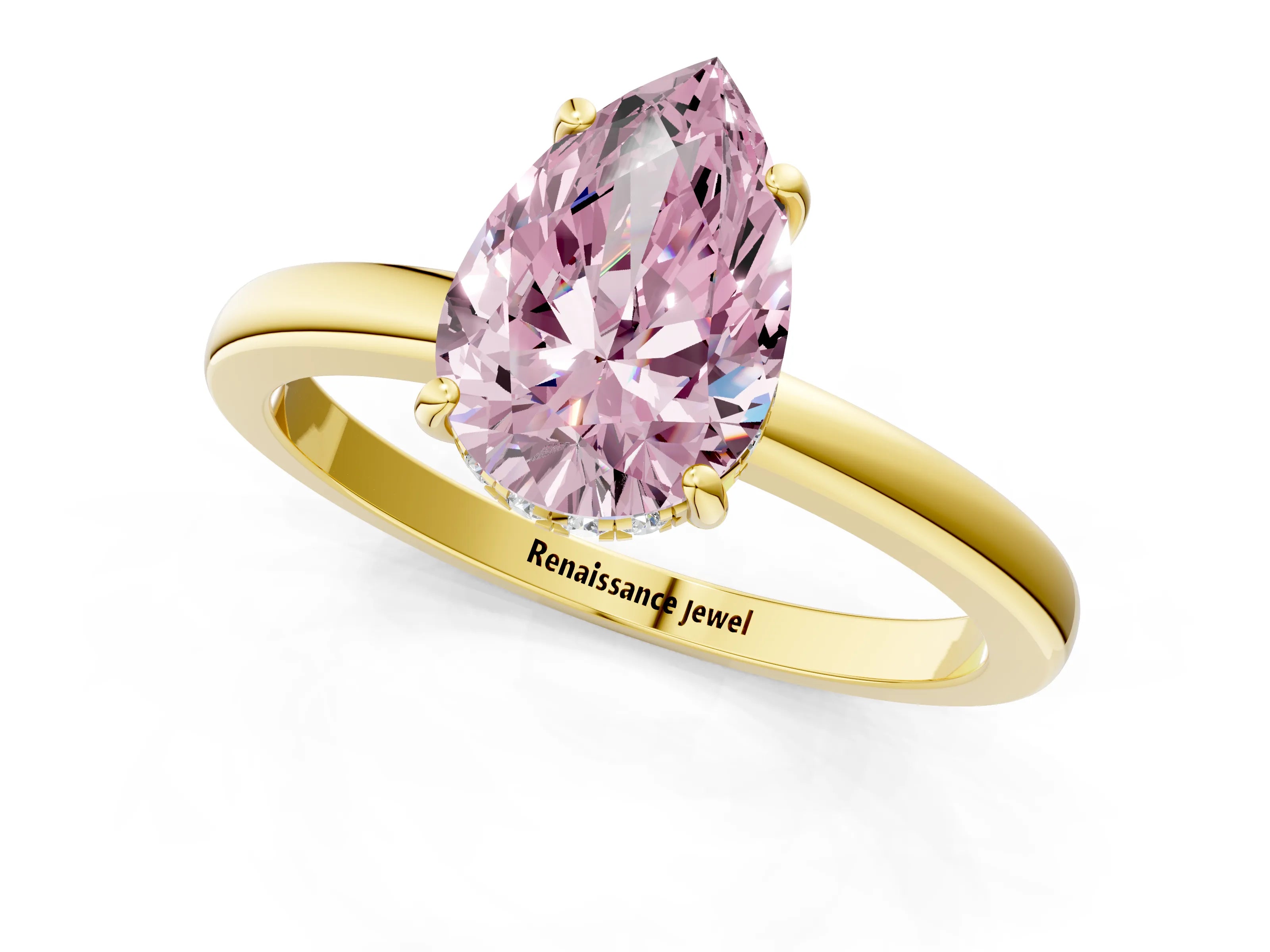 Yellow gold Fancy Pink Pear Cut Solitaire Diamond Ring with Prong Setting and Plain Band_1