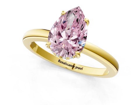 Yellow gold Fancy Pink Pear Cut Solitaire Diamond Ring with Prong Setting and Plain Band_1