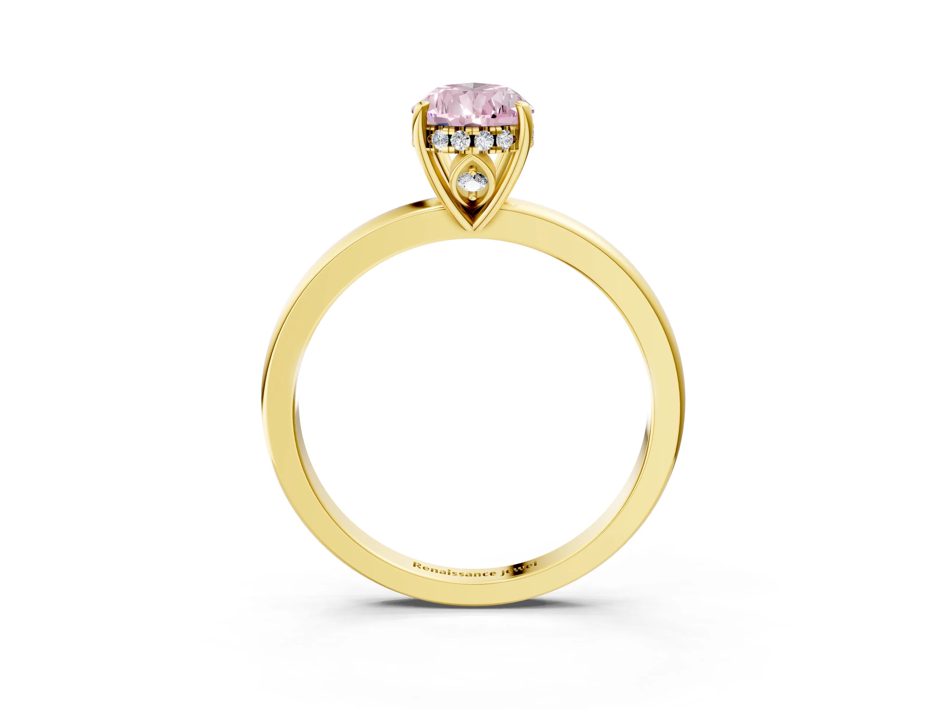 Yellow gold Fancy Pink Pear Cut Solitaire Diamond Ring with Prong Setting and Plain Band_3