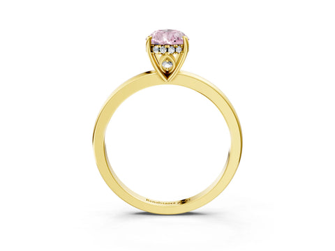 Yellow gold Fancy Pink Pear Cut Solitaire Diamond Ring with Prong Setting and Plain Band_3