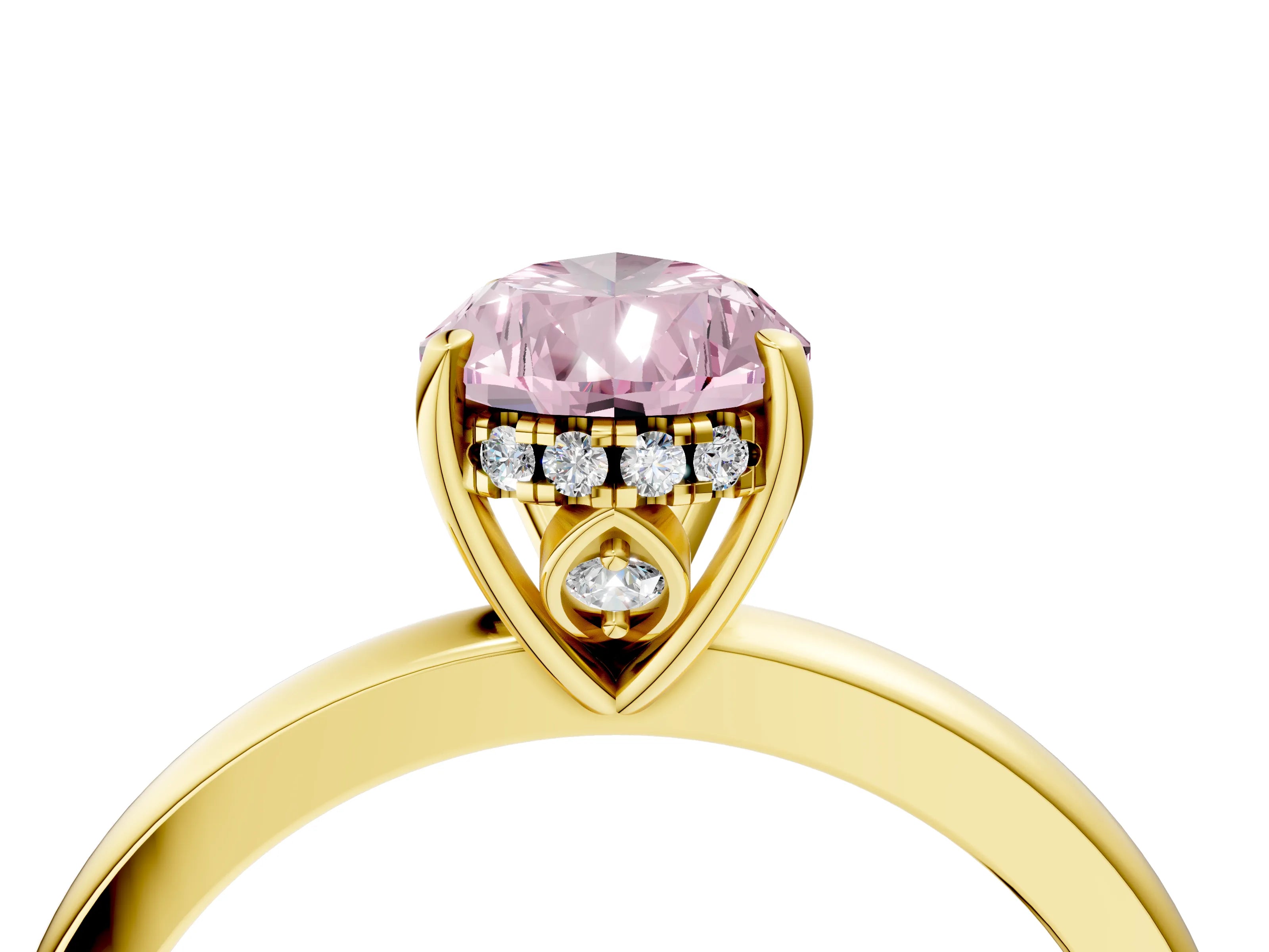 Yellow gold Fancy Pink Pear Cut Solitaire Diamond Ring with Prong Setting and Plain Band_4