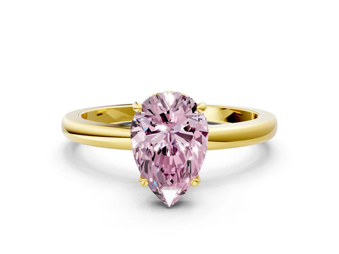 Yellow gold Fancy Pink Pear Cut Solitaire Diamond Ring with Prong Setting and Plain Band