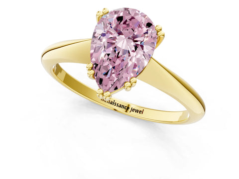 Yellow gold Fancy Pink Pear Cut Solitaire Diamond Ring with Six-Prong Setting and Classic Band_1