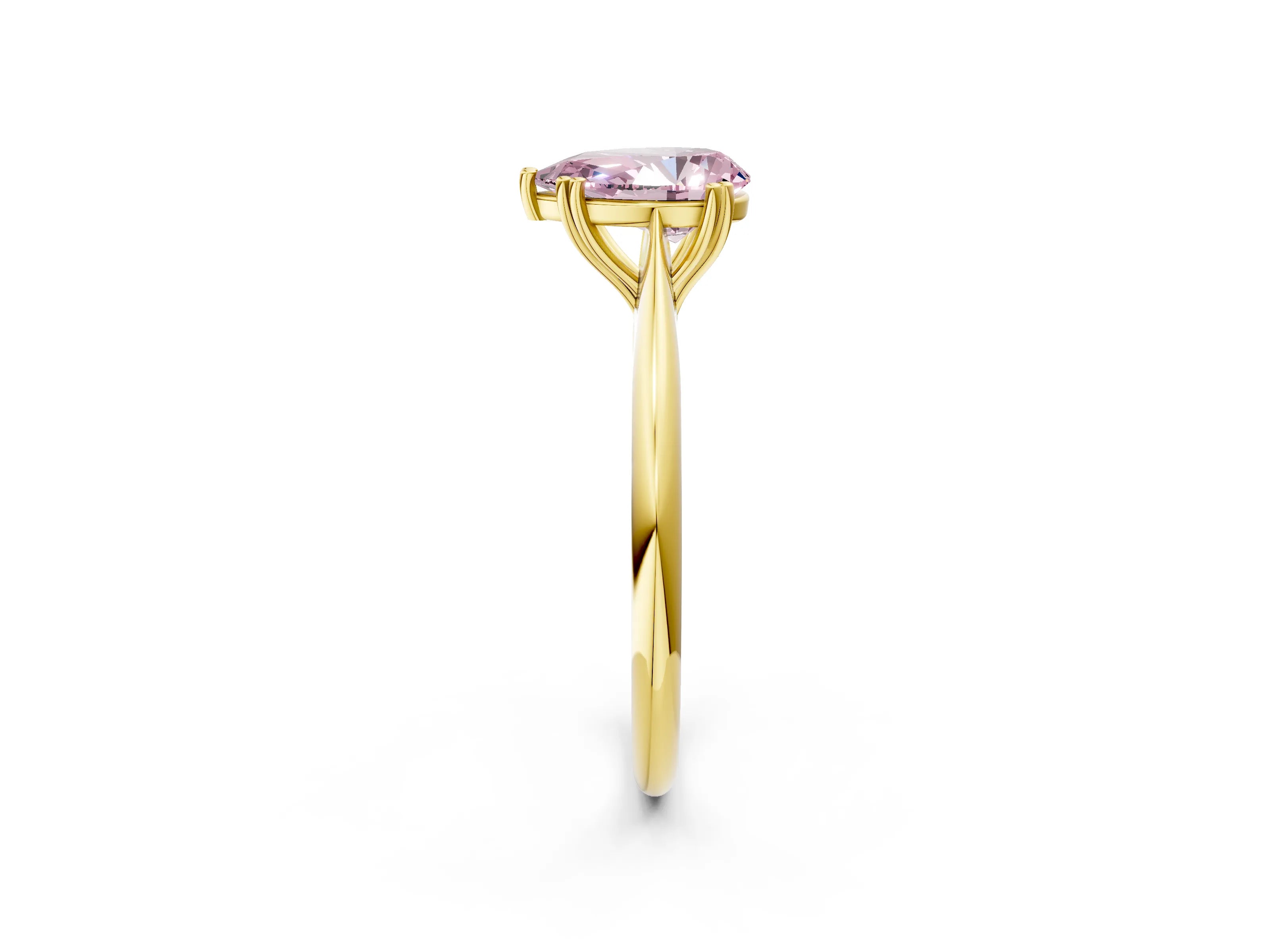 Yellow gold Fancy Pink Pear Cut Solitaire Diamond Ring with Six-Prong Setting and Classic Band_2
