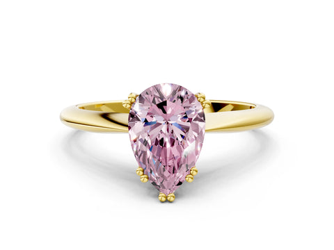 Yellow gold Fancy Pink Pear Cut Solitaire Diamond Ring with Six-Prong Setting and Classic Band