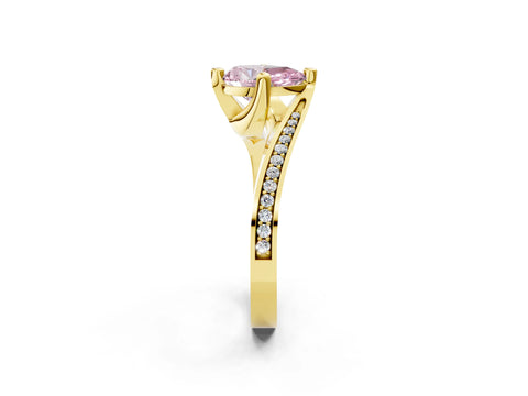 Yellow gold Fancy Pink Pear Cut Solitaire Diamond Twist Band with Pavé Setting and Four-Prong Setting_2