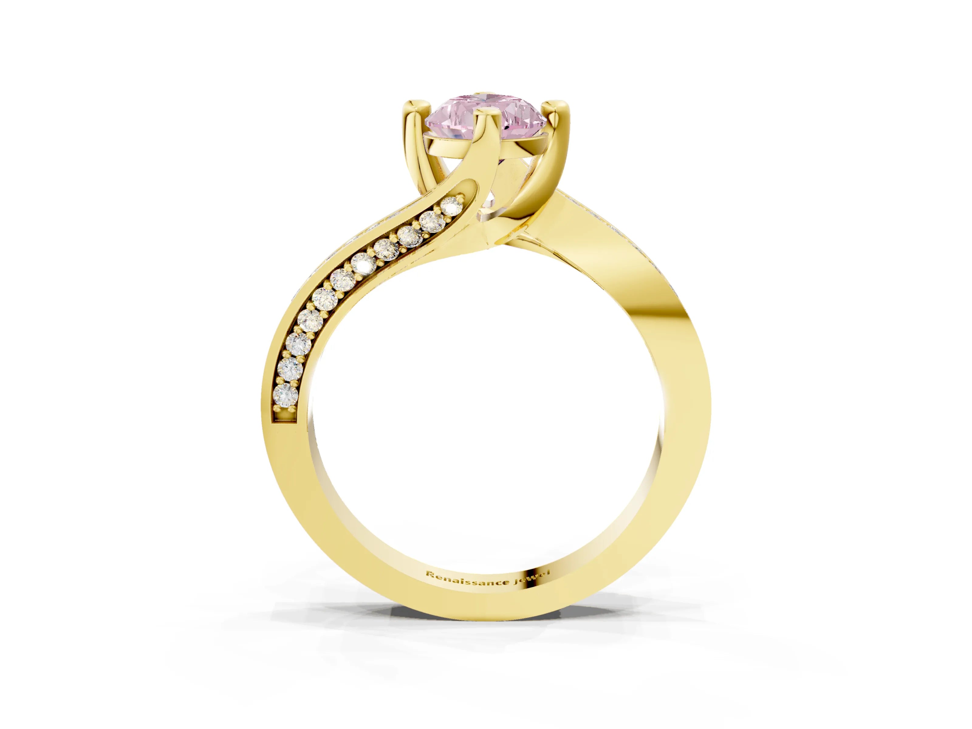 Yellow gold Fancy Pink Pear Cut Solitaire Diamond Twist Band with Pavé Setting and Four-Prong Setting_3