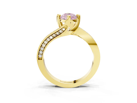 Yellow gold Fancy Pink Pear Cut Solitaire Diamond Twist Band with Pavé Setting and Four-Prong Setting_3