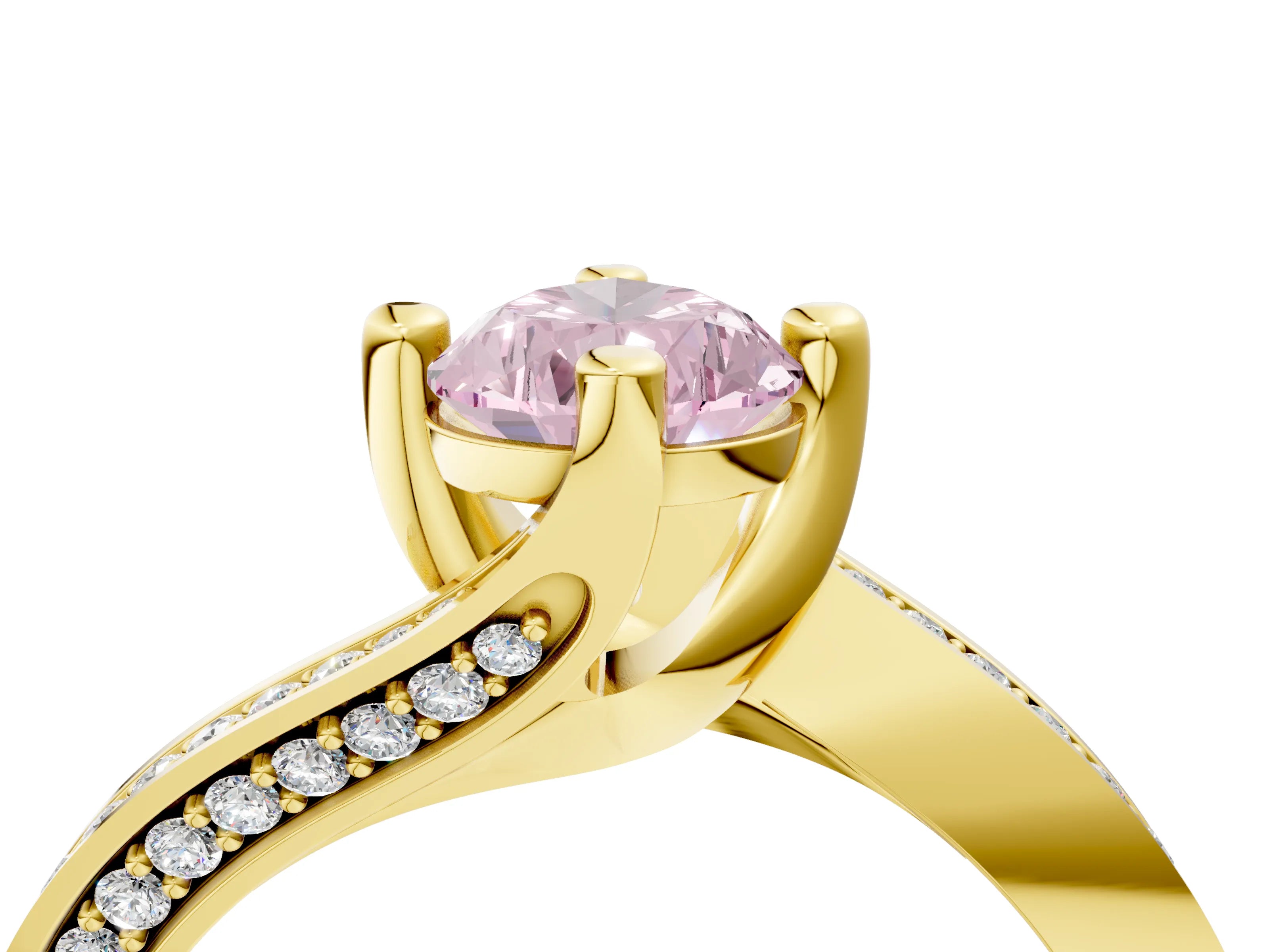 Yellow gold Fancy Pink Pear Cut Solitaire Diamond Twist Band with Pavé Setting and Four-Prong Setting_4