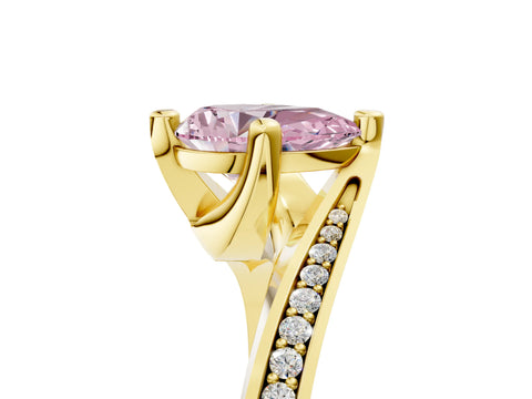 Yellow gold Fancy Pink Pear Cut Solitaire Diamond Twist Band with Pavé Setting and Four-Prong Setting_5