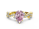 Yellow gold Fancy Pink Pear  Cut Solitaire Diamond Twisted Band with Pave Setting_59
