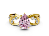 Yellow gold Fancy Pink Pear  Cut Solitaire Diamond with Side Stones on Criss-Cross Band and Four-Prong Setting_3