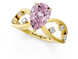 Yellow gold Fancy Pink Pear  Cut Solitaire Diamond with Side Stones on Criss-Cross Band and Four-Prong Setting_4