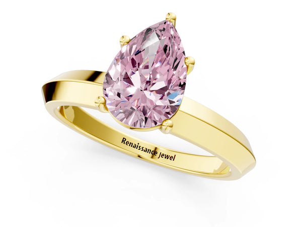 Yellow gold Fancy Pink Pear  Cut Solitaire Engagement Ring with Flat Band and Four-Prong Setting