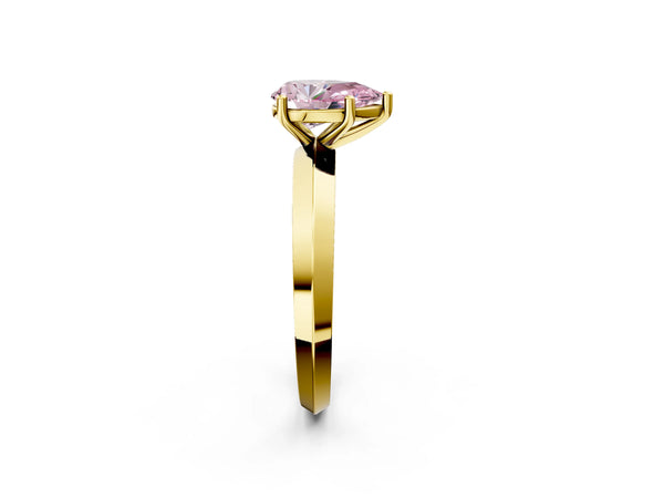 Yellow gold Fancy Pink Pear  Cut Solitaire Engagement Ring with Flat Band and Four-Prong Setting